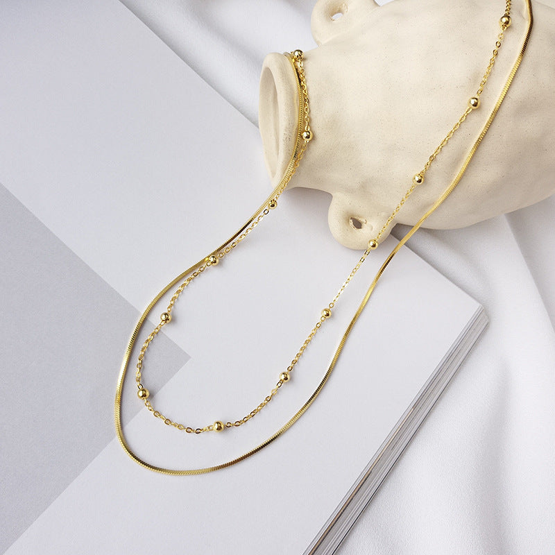 925 Sterling Silver Clavicle Chain Beaded Double Layered Necklace