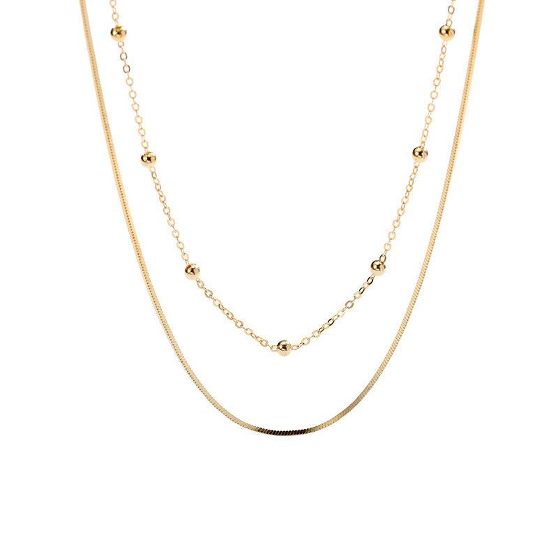 925 Sterling Silver Clavicle Chain Beaded Double Layered Necklace